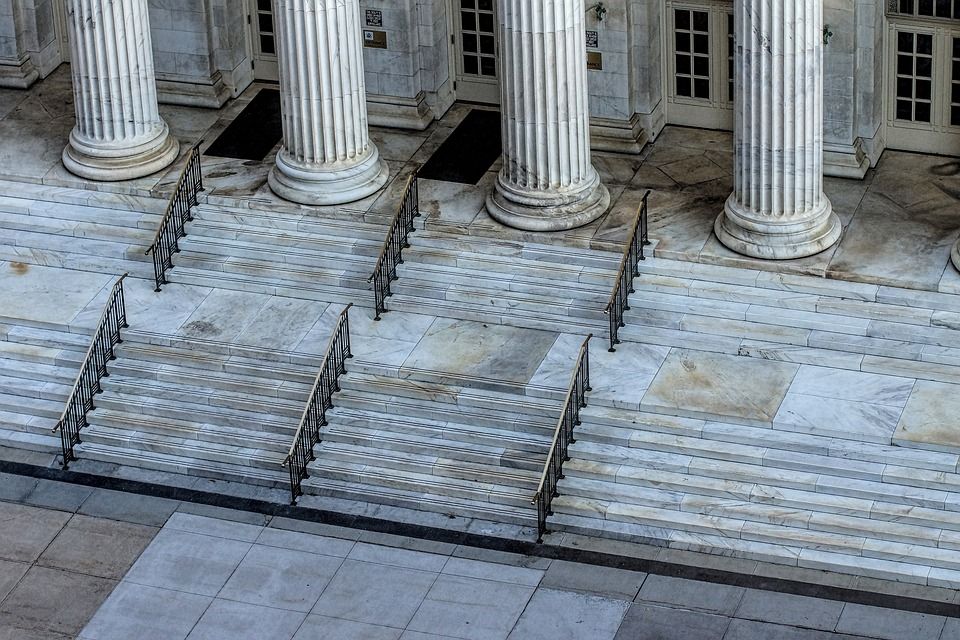 columns and stairs of a court room facade
