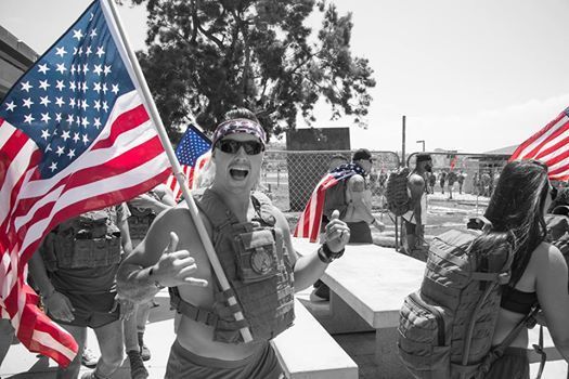 black and white warriors with colourful american's flags