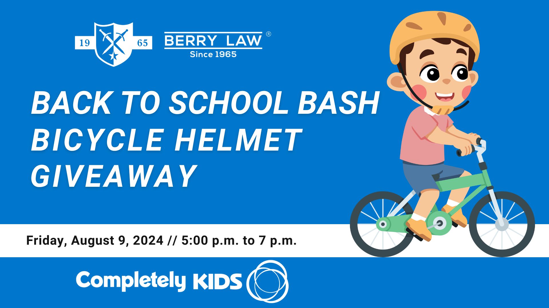 blog post image for the 2024 completely kids and berry law back to school bash helmet giveaway